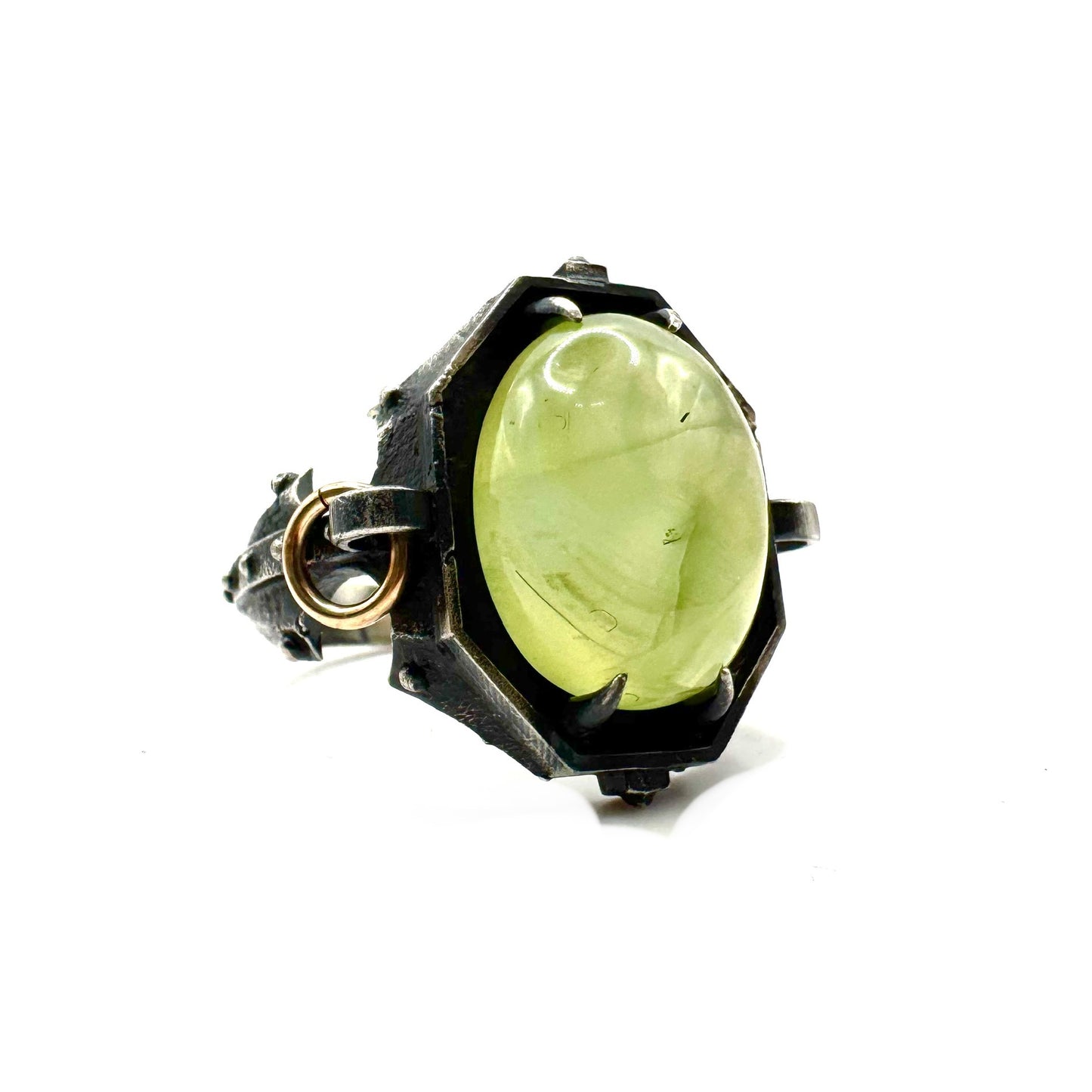 Prehnite Citadel Ring in Sterling Silver