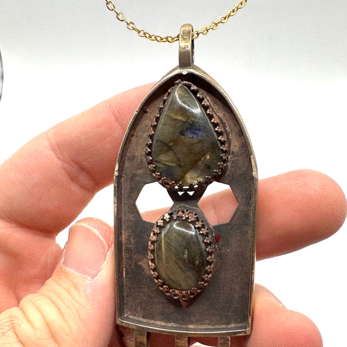 Cathedral Tablet Talisman With Labradorite with Bronze Toggle