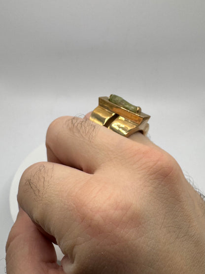Brutalist Green Tourmaline Modern Ring in Bronze