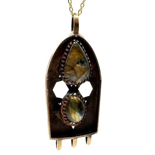 Cathedral Tablet Talisman With Labradorite with Bronze Toggle
