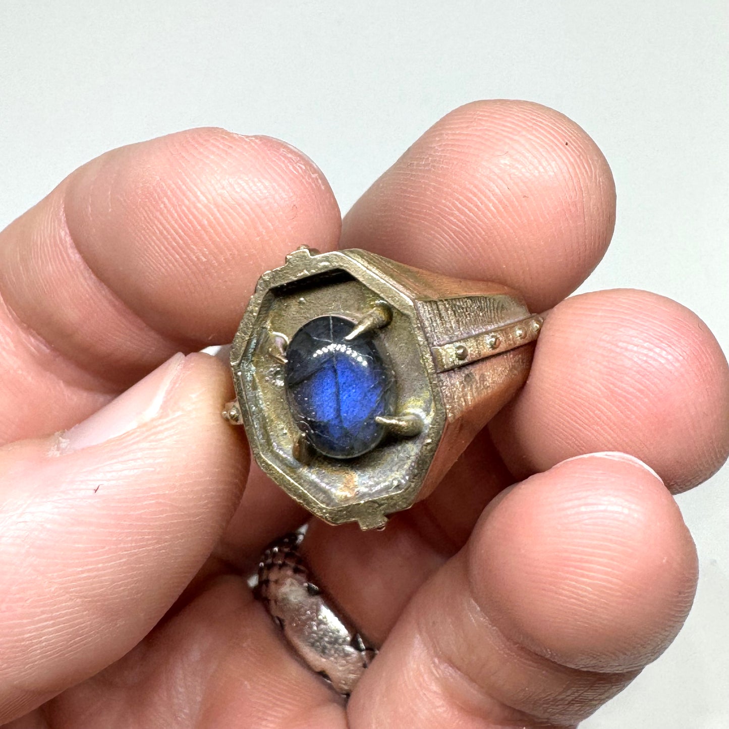 Citadel Ring With Labradorite in Bronze