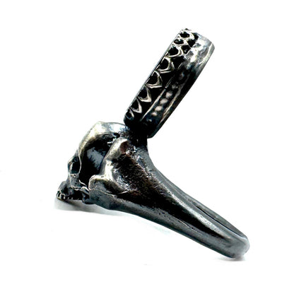 Yorick’s Crown Skull and Bones Ring in Sterling Silver with Intaglio Hematite