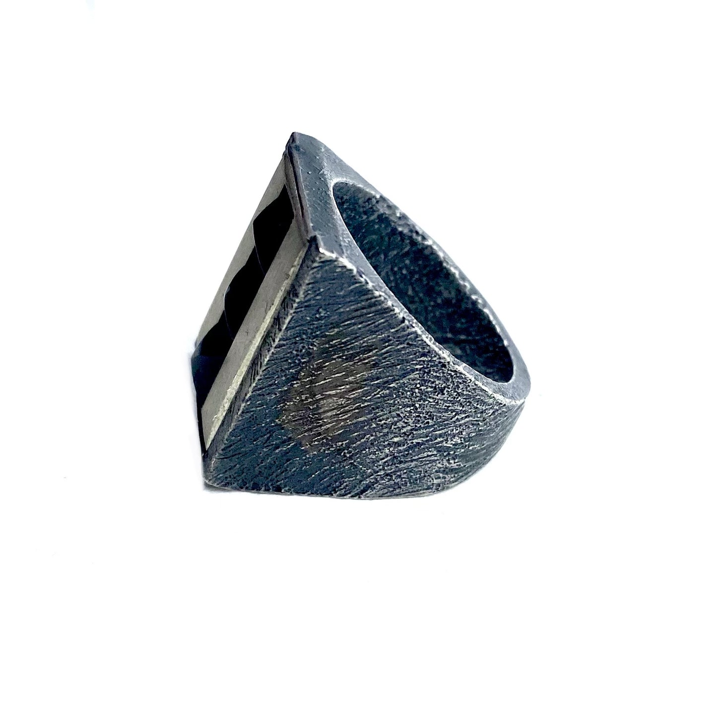 Brutalist Ring with Iolite Pyramids in Sterling Silver