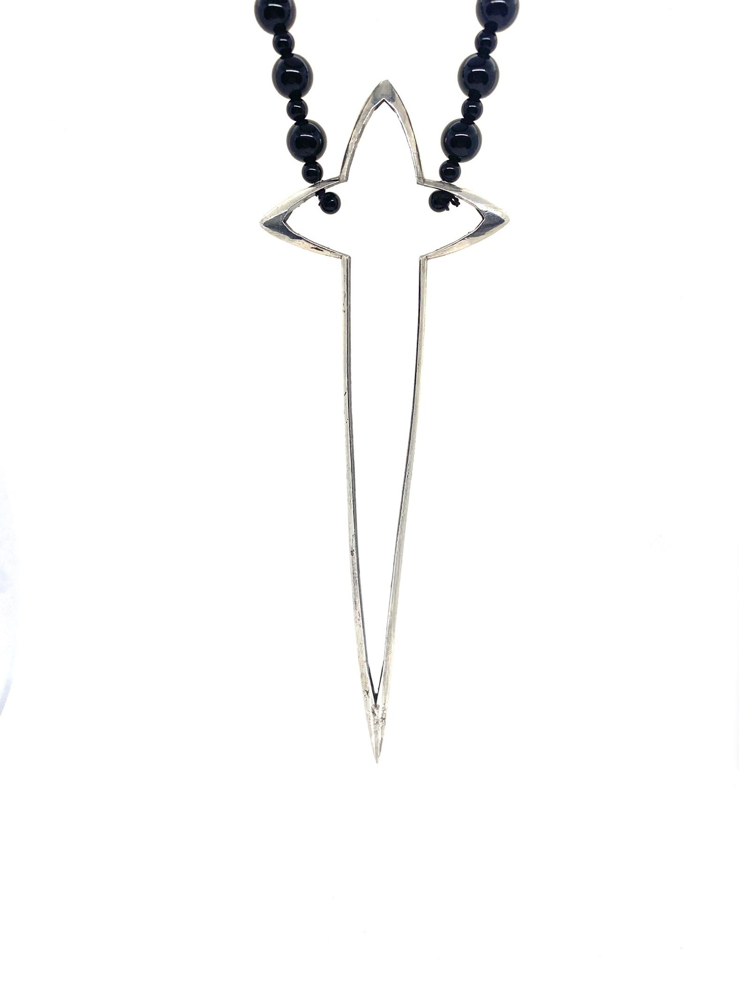 Sword Cross and black onyx Sterling Silver Necklace