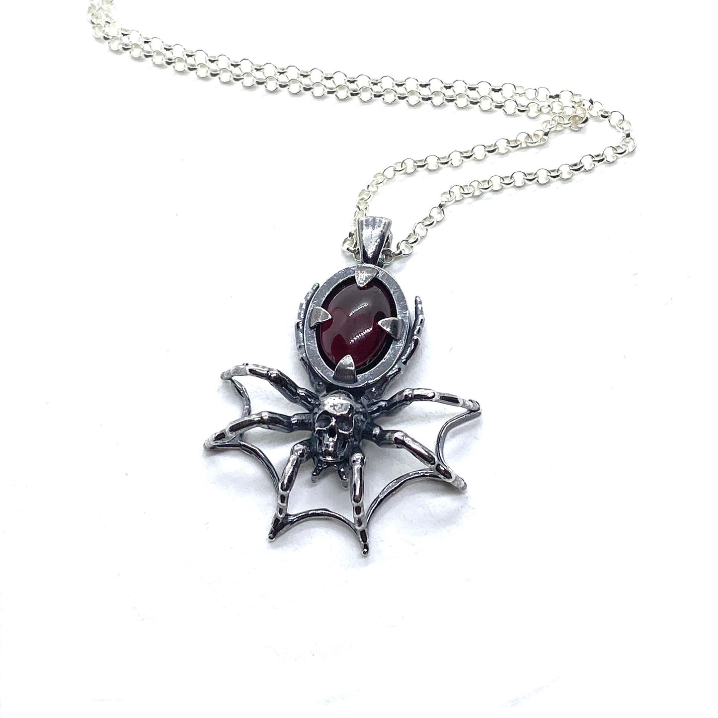 Spider Web Garnet Necklace Sterling Silver
