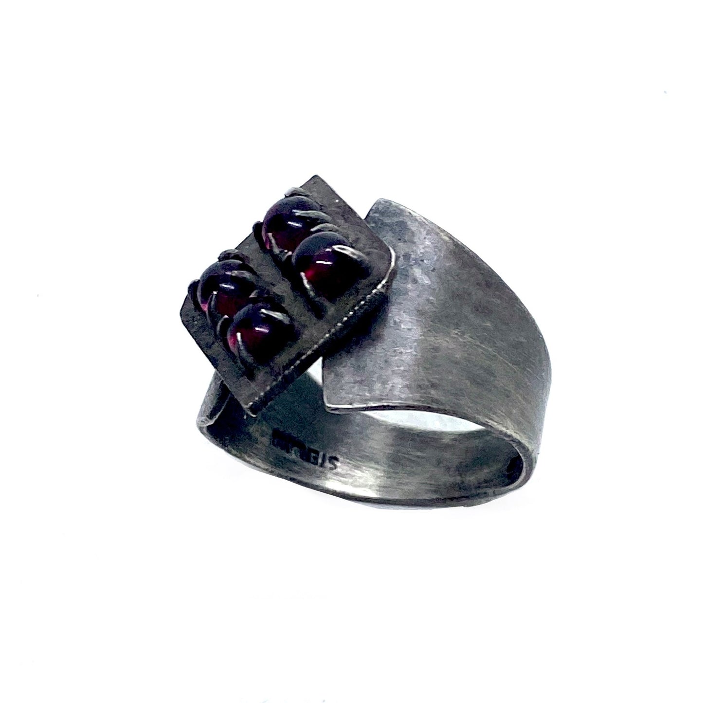 Brutalist Ring with Garnet in Sterling Silver