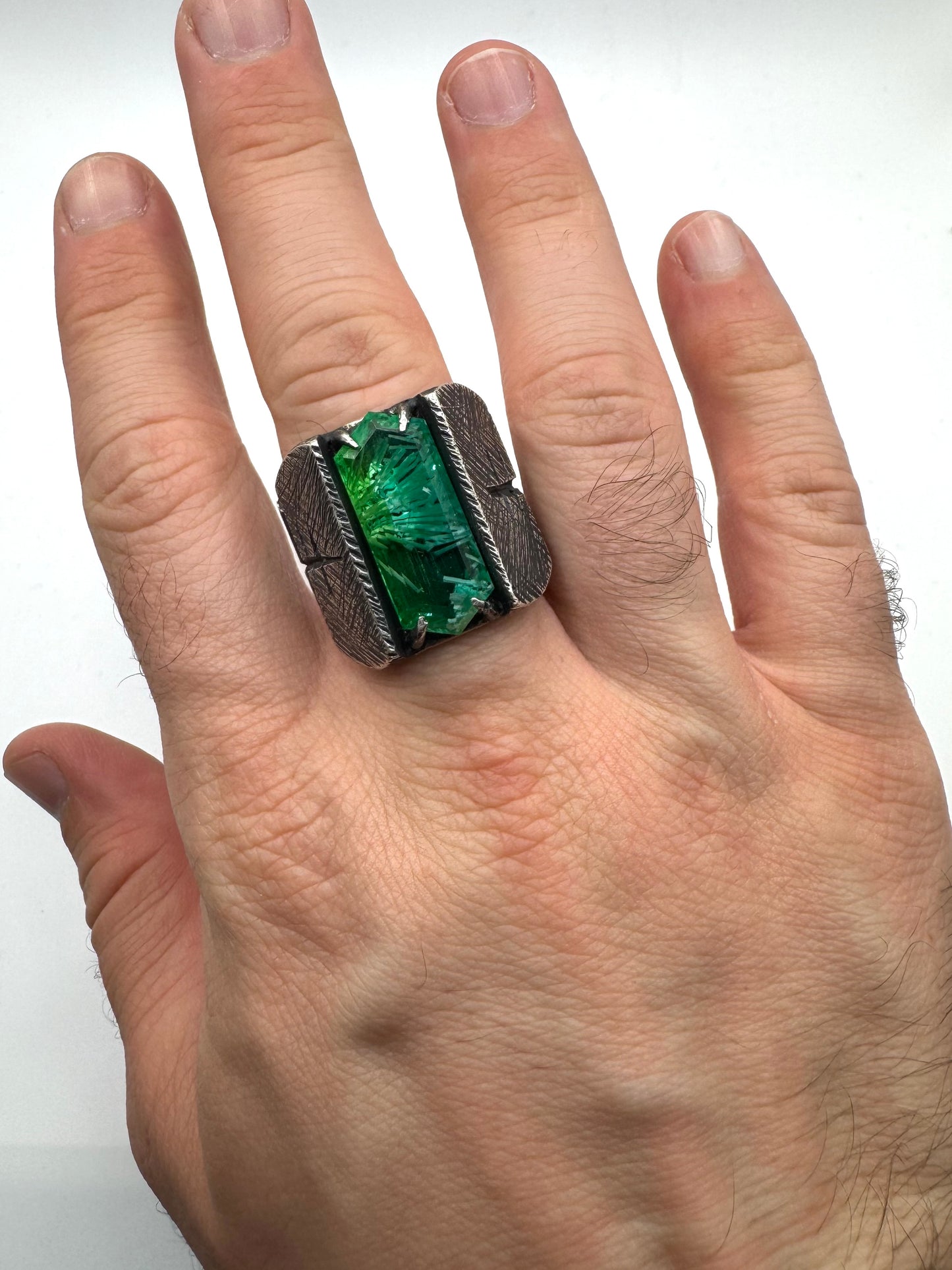 Citadel Ring With Green Bridewell in Sterling Silver