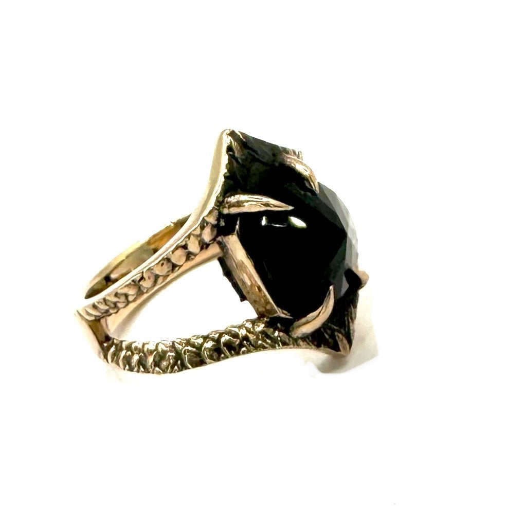 Serpent’s Bite Ring Black Spinel in Bronze