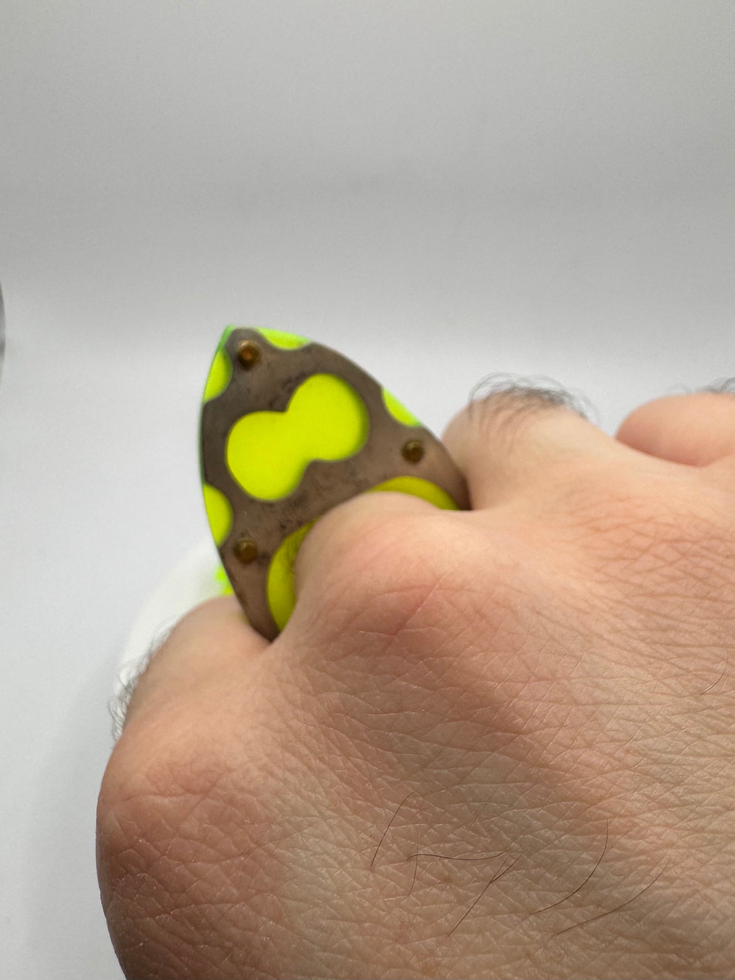 Geometric Brooch Ring In Fluorescent Acrylic and Sterling Silver