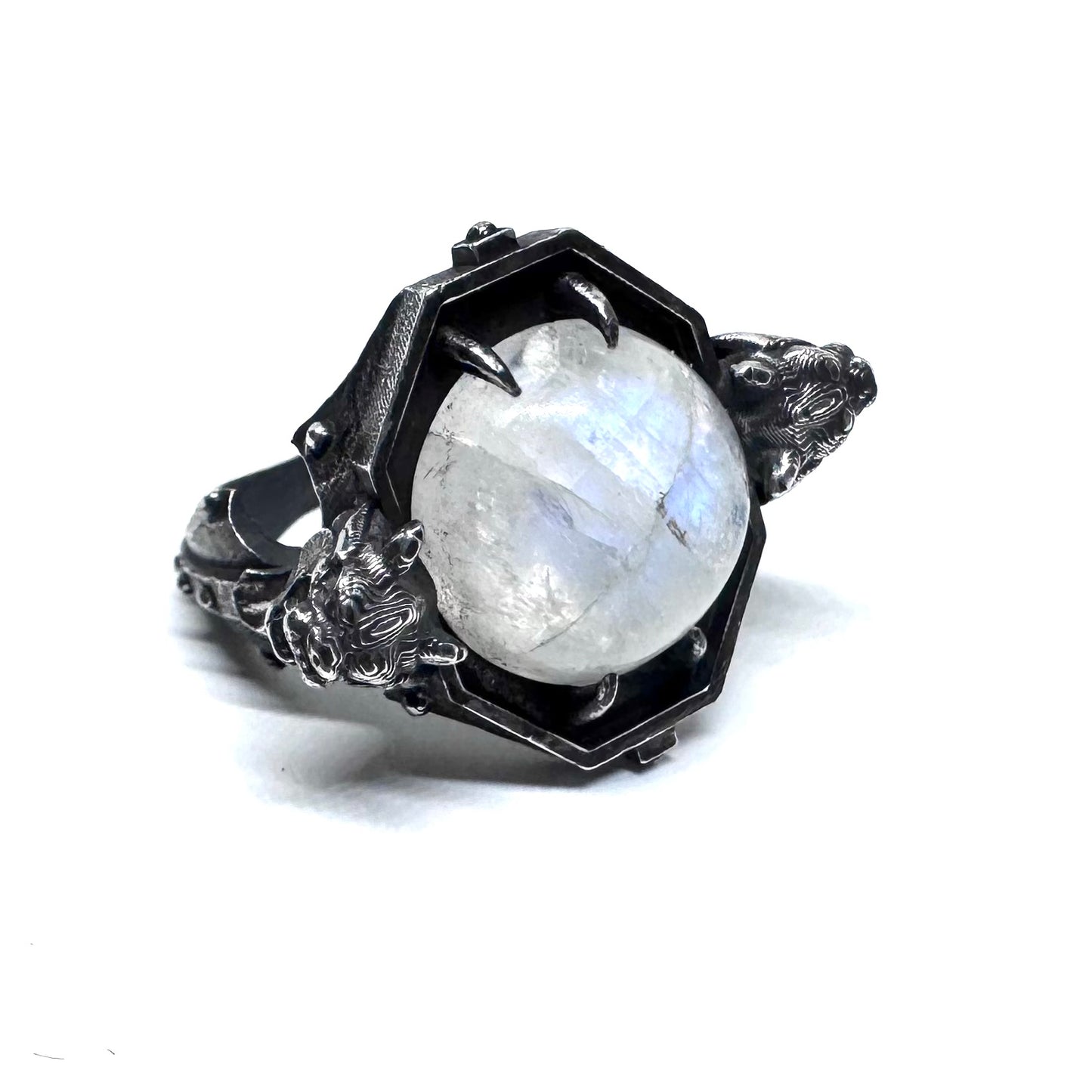 Moonstone Gargoyle Sanctum Ring In Sterling Silver