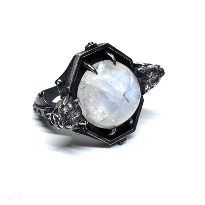 Moonstone Gargoyle Sanctum Ring In Sterling Silver