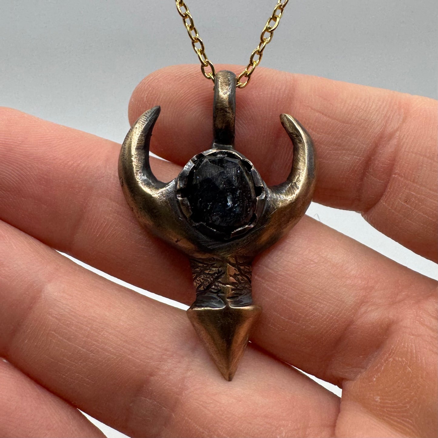 Horned Divinity Necklace In Bronze