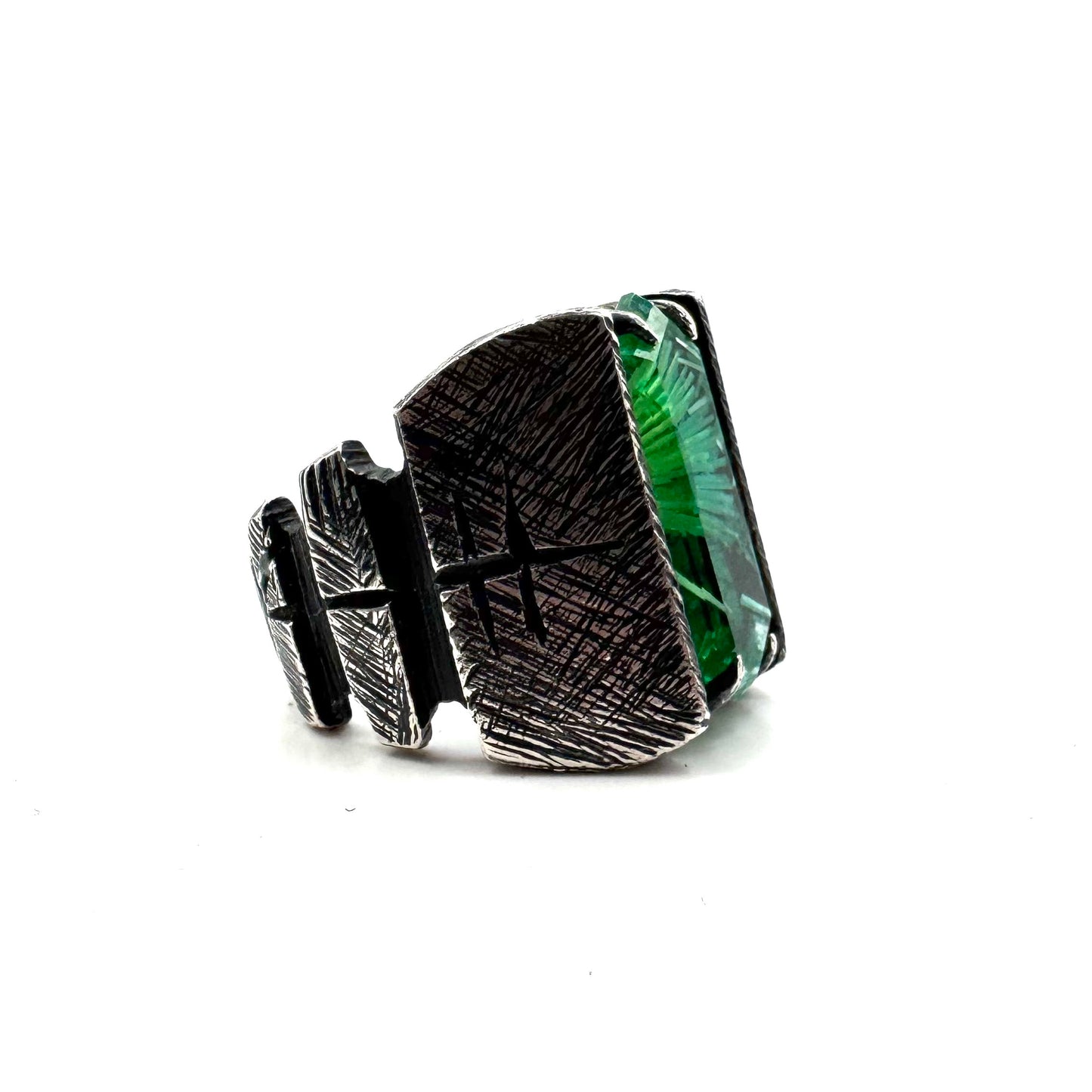 Citadel Ring With Green Bridewell in Sterling Silver