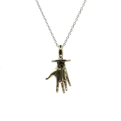 Ankh Hand Talisman Necklace Polished White Bronze