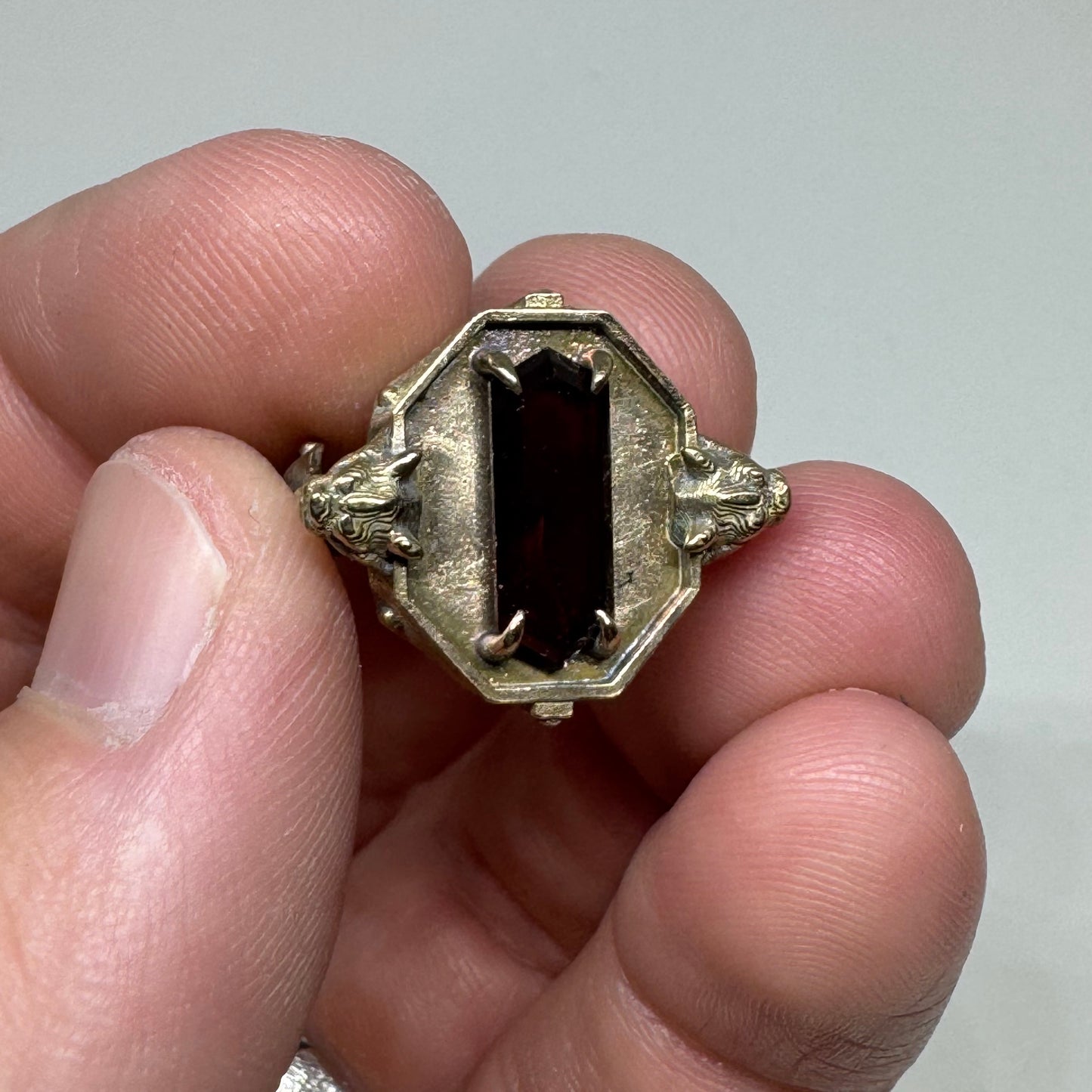 Citadel Ring With Garnet Tablet in Bronze