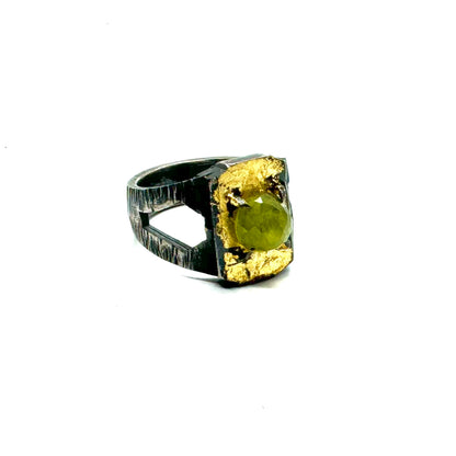 Brutalist Ring with Sphene in Sterling Silver