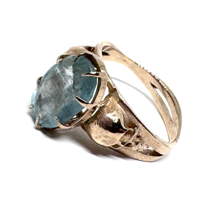 Cathedral skull Ring With Aquamarine in Bronze
