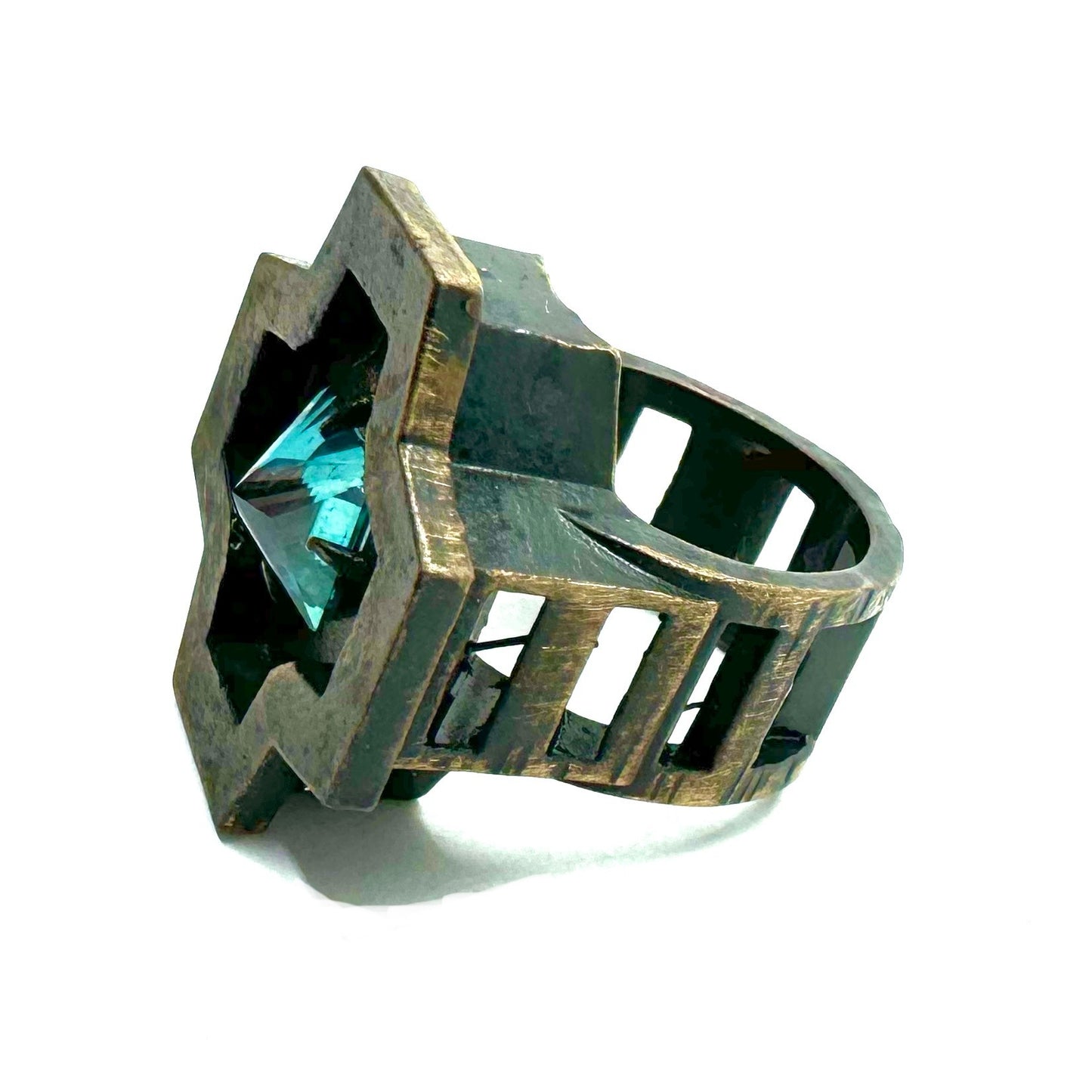 Runestone Reverie Bronze Blue Topaz Brutalist Ring