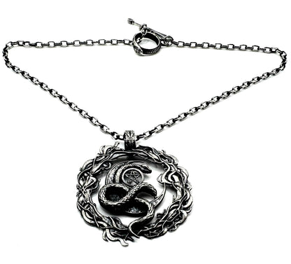 The Eternal Coil Sterling Silver 3.2mm Rolo Chain With Snake Ouroboros Athame Toggle Clasp
