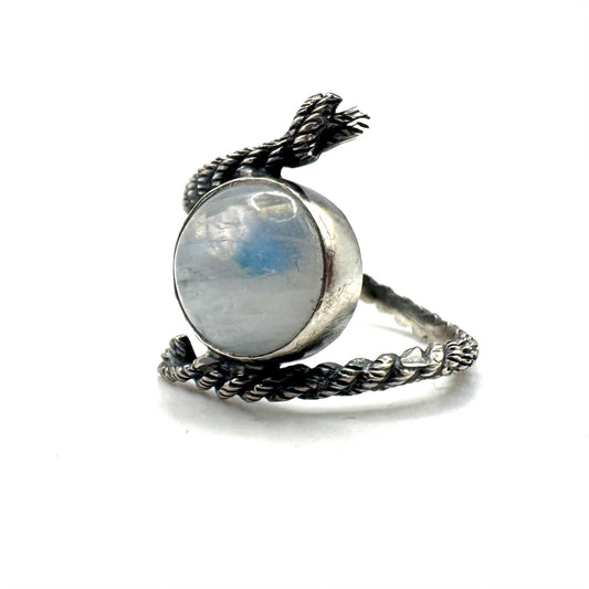 Moonstone Rope Ring in Sterling Silver