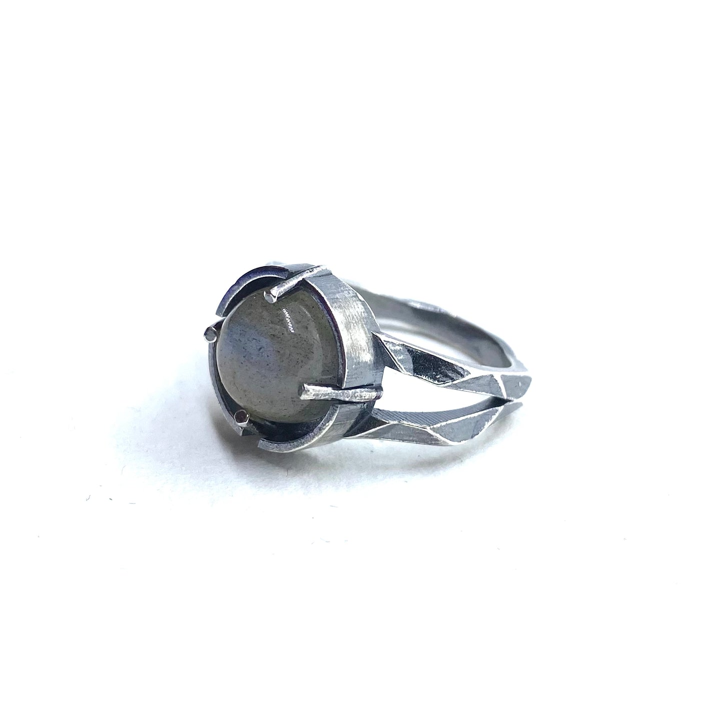 Brutalist Ring with Labradorite in Sterling Silver