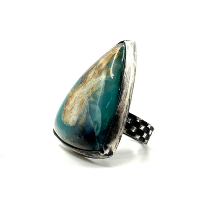 Ring of the Mage Set with Blue Peruvian Opal in Sterling Silver Ring