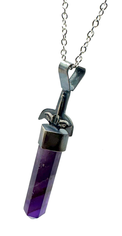 Horned Divinity Blade Necklace In Sterling Silver With Amethyst