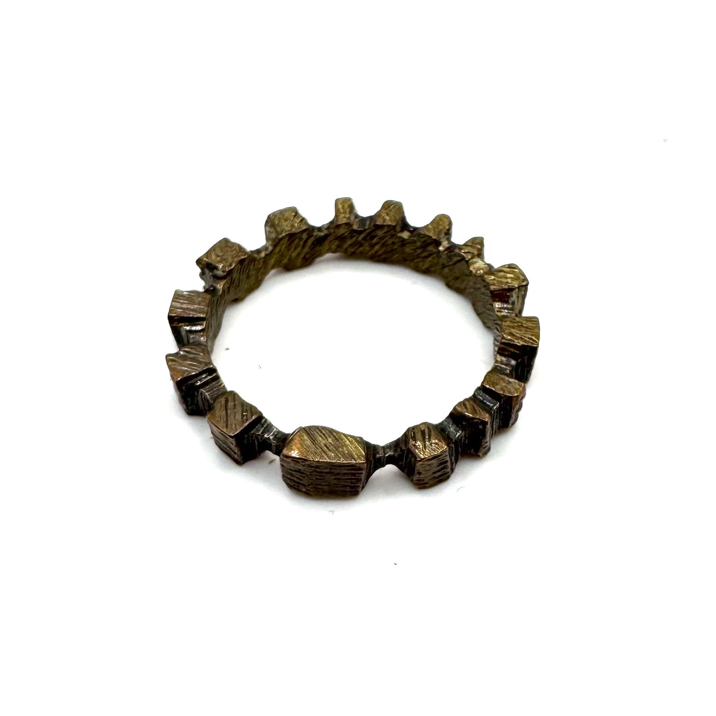 Hand Carved Brutalist Modern Ring in Bronze