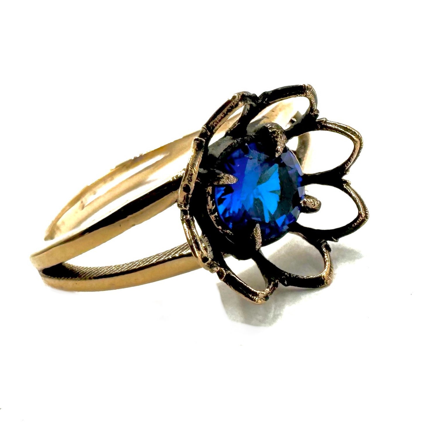 Blue Lab Zircon Flower Bronze Split Band Ring