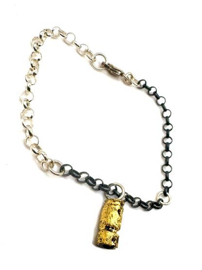 Carved Monk Charm Bracelet in Sterling silver and Wood with 23k Gold Leaf