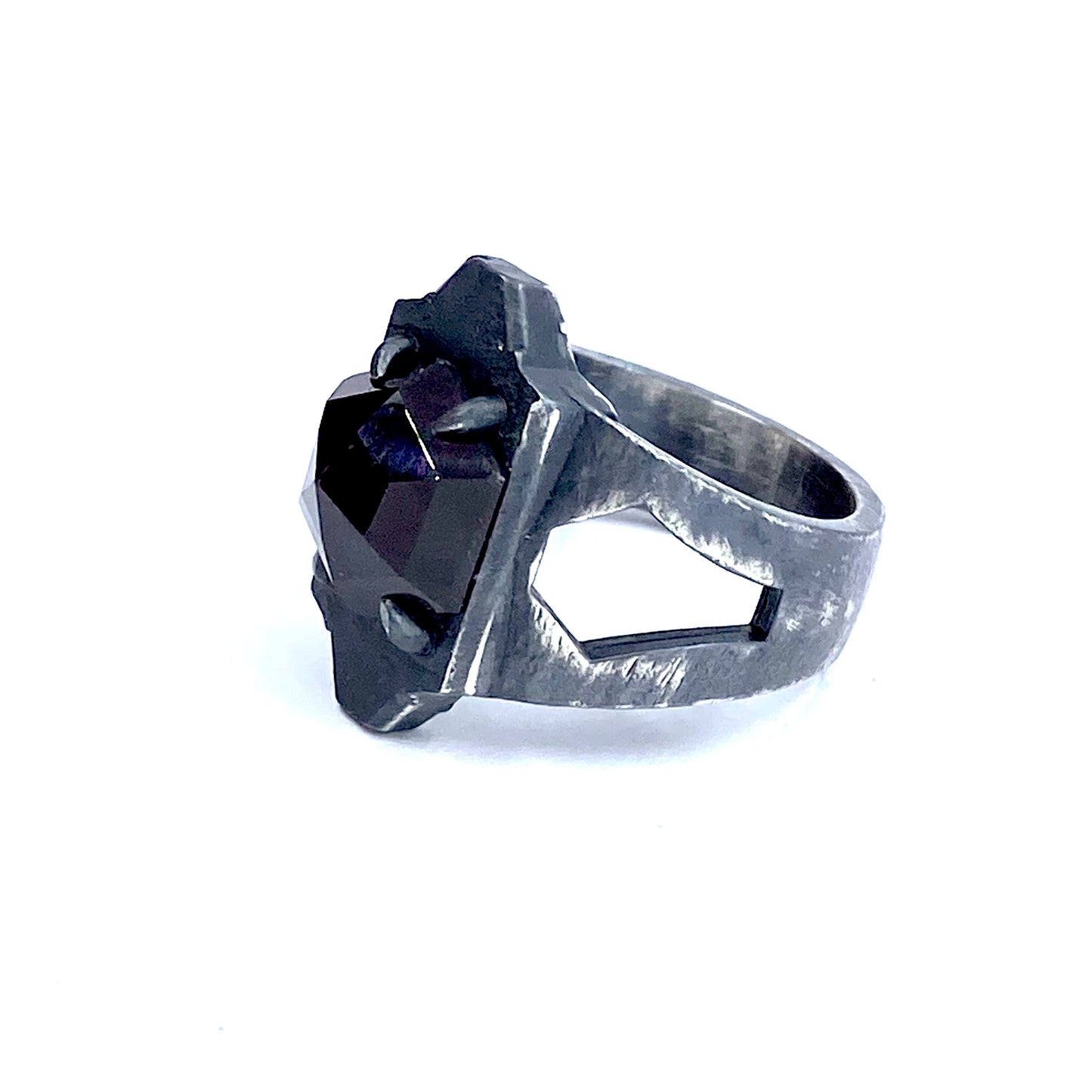 Coffin Ring with Garnet in Sterling Silver