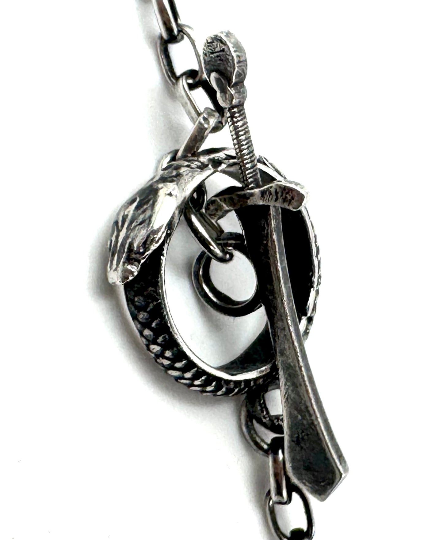 The Eternal Coil Sterling Silver 3.2mm Rolo Chain With Snake Ouroboros Athame Toggle Clasp