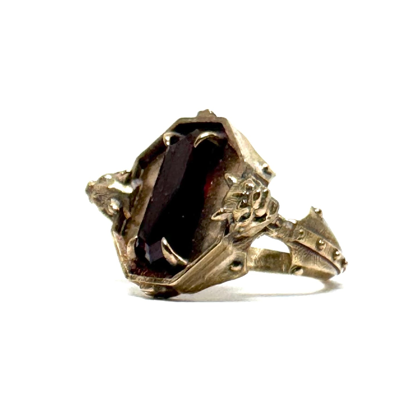 Citadel Ring With Garnet Tablet in Bronze