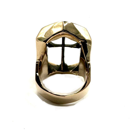 Mausoleum Bronze Bone Cross Brutalist Ring