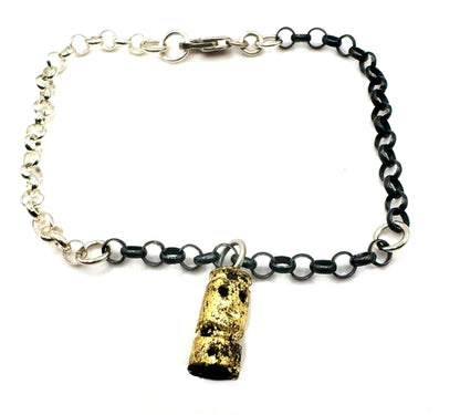 Carved Monk Charm Bracelet in Sterling silver and Wood with 23k Gold Leaf