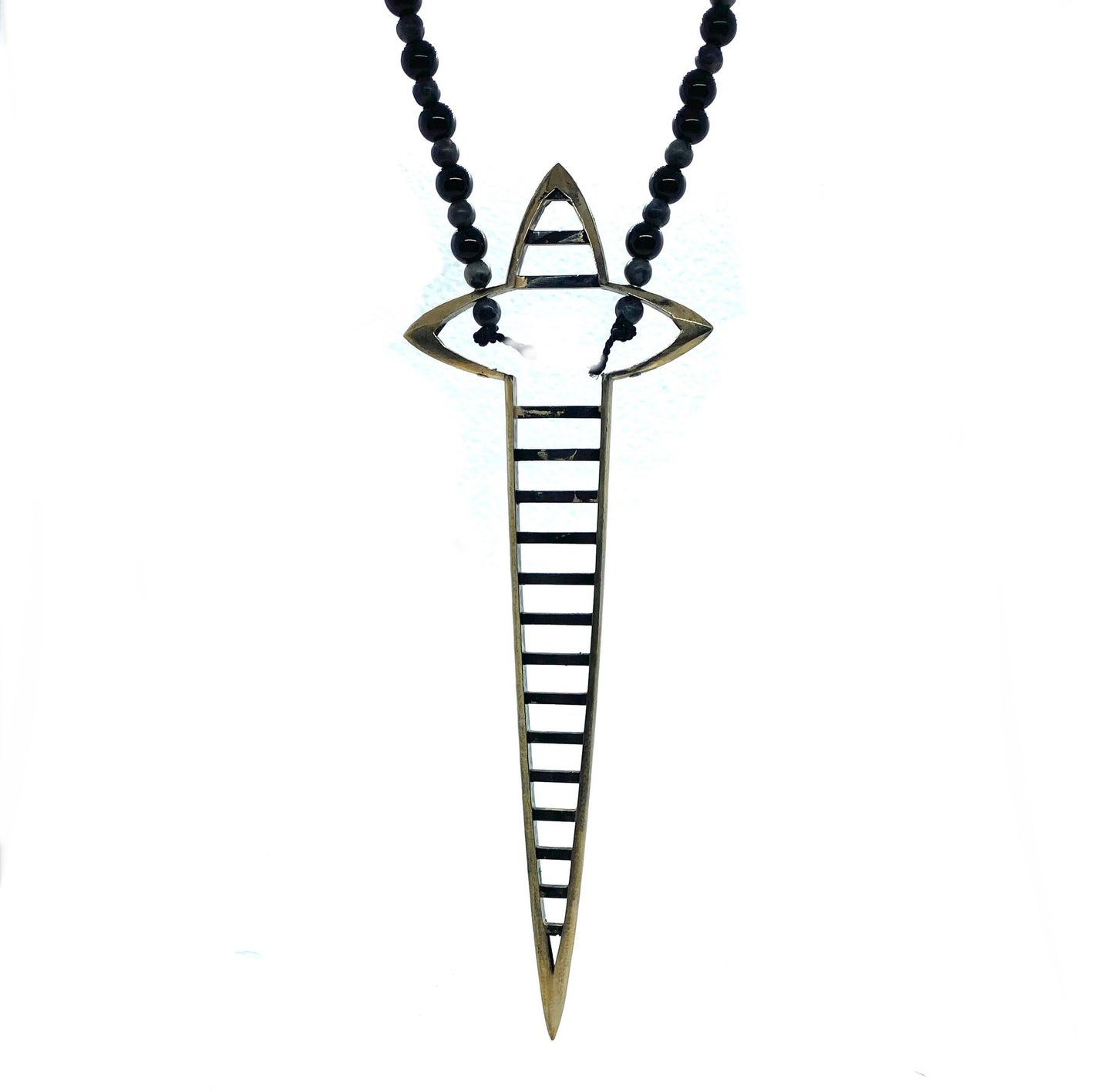 Sword Cross and black onyx Bronze Necklace
