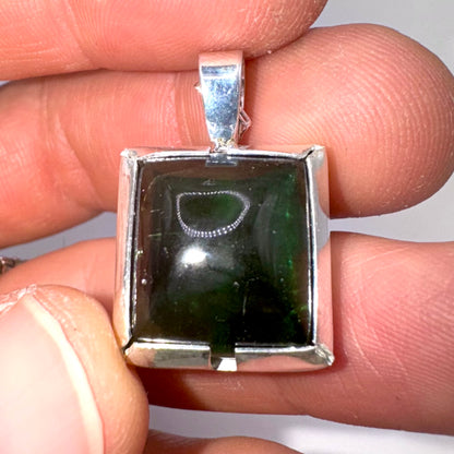 Square Cut Green Tourmaline Pendant Sterling Silver