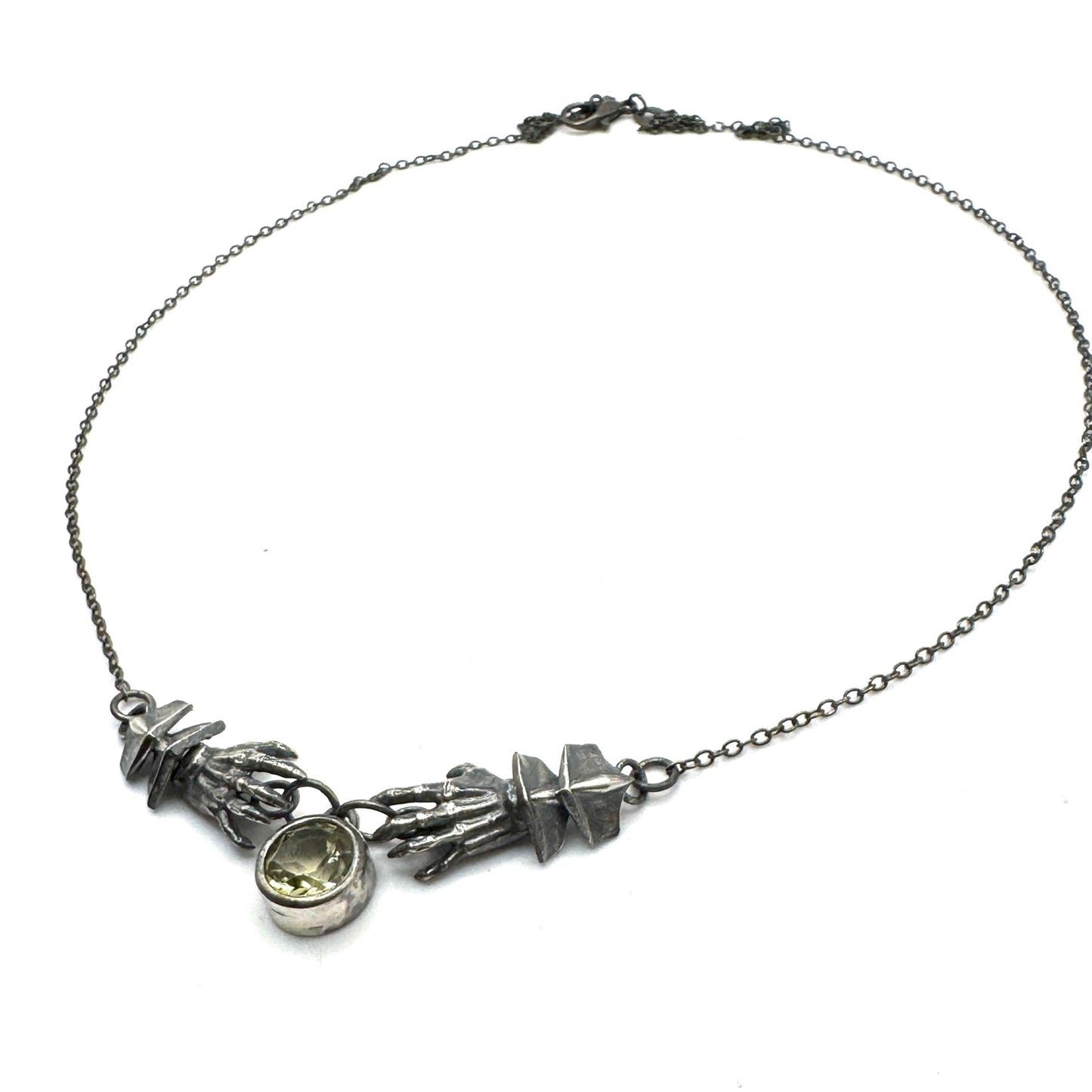 Hands Of Destiny Necklace With Lemon Quartz Stone in Sterling Silver