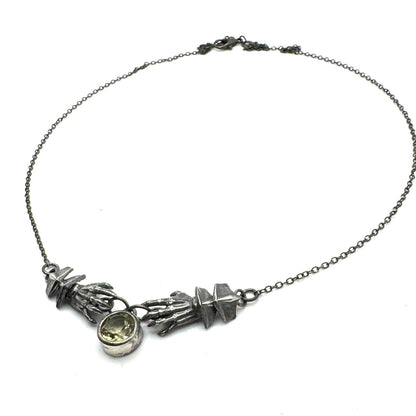 Hands Of Destiny Necklace With Lemon Quartz Stone in Sterling Silver