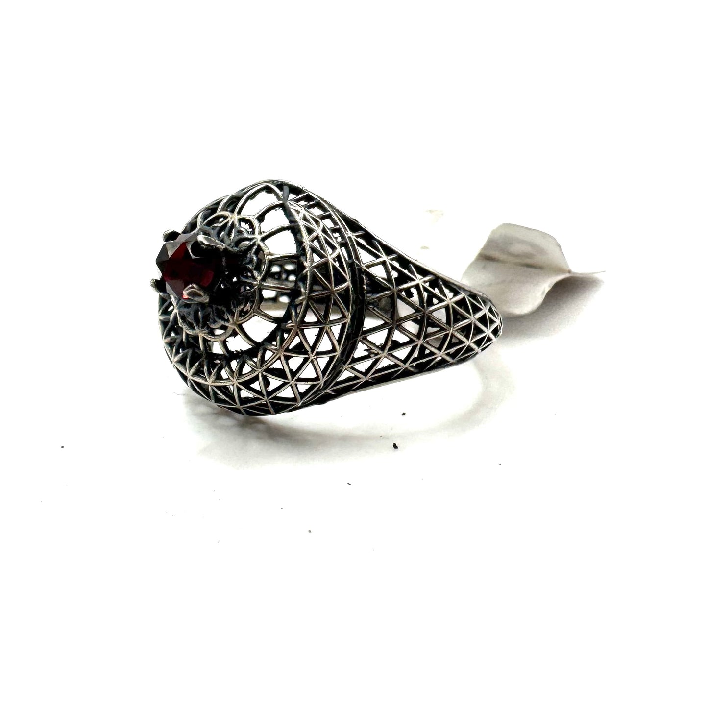 Geometric Garnet Ring In Sterling Silver