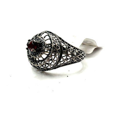 Geometric Garnet Ring In Sterling Silver