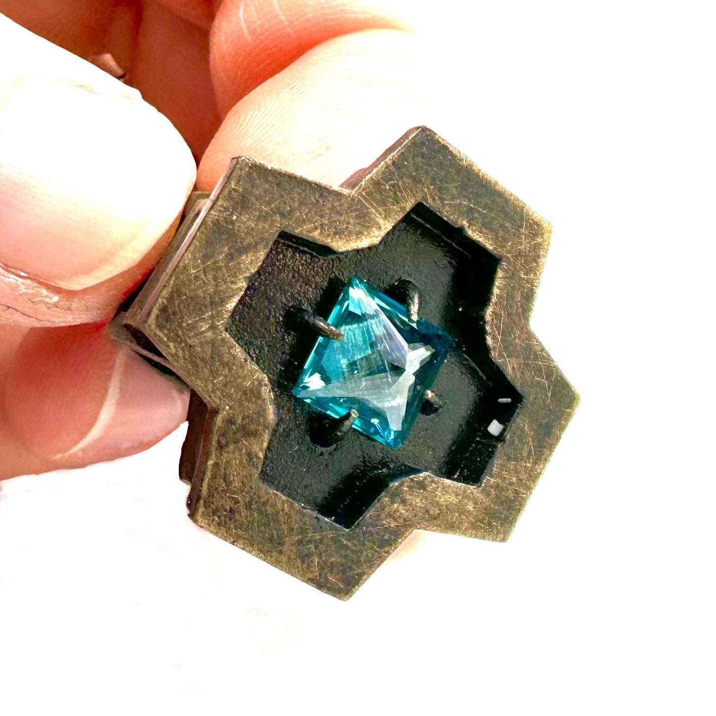 Runestone Reverie Bronze Blue Topaz Brutalist Ring