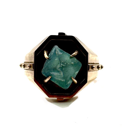 Citadel Ring With Raw Fluorite in Bronze
