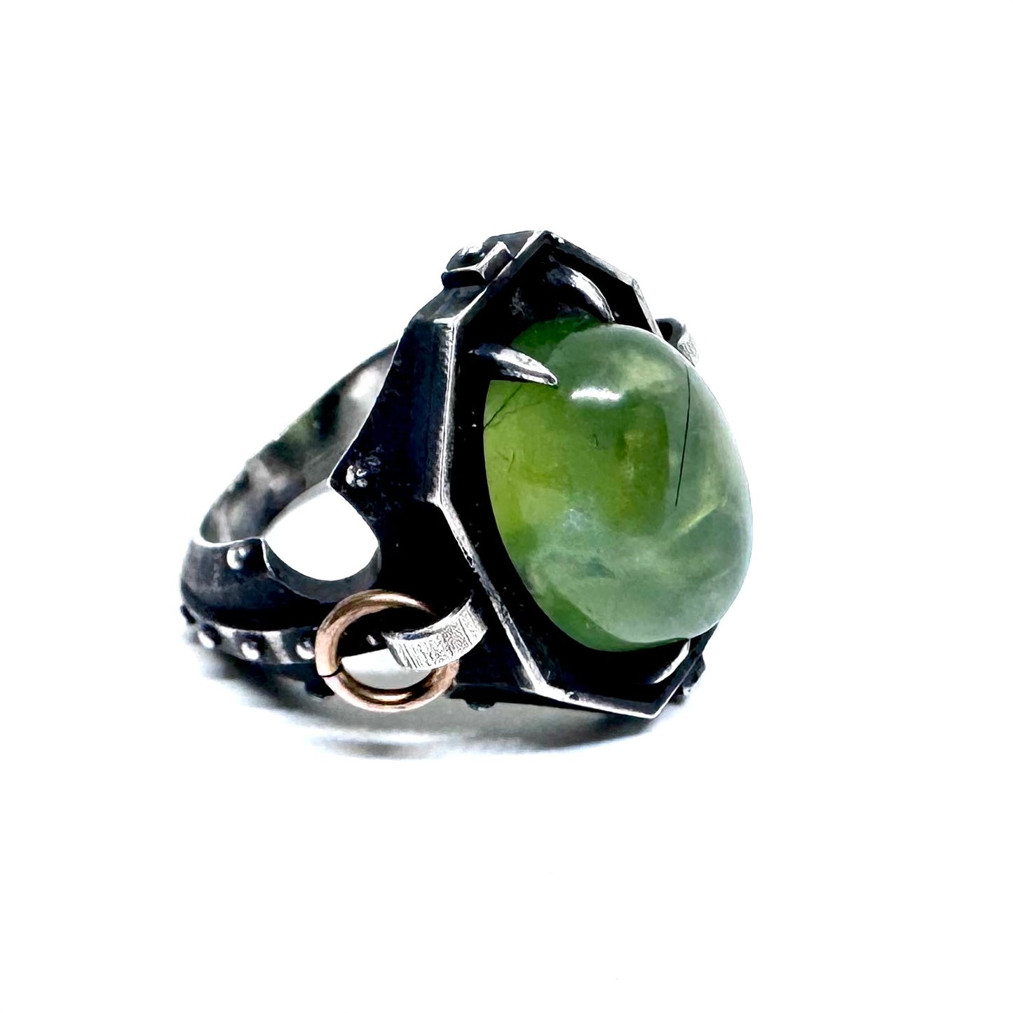 Prehnite Citadel Ring in Sterling Silver