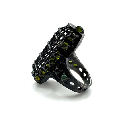 Gibbet Coffin Ring in Sterling Silver and Tourmaline