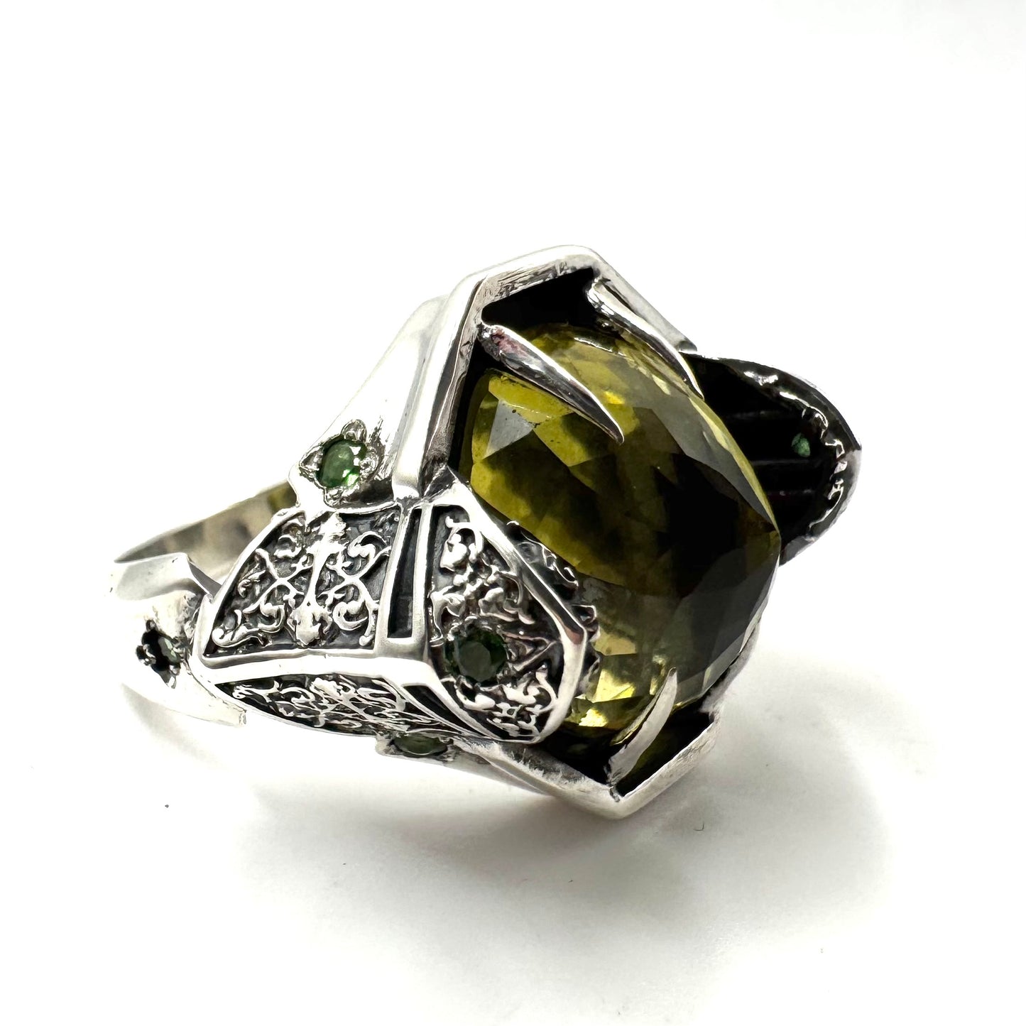 Green Knight Ring With Lemon Quartz and Tsavorite Garnet