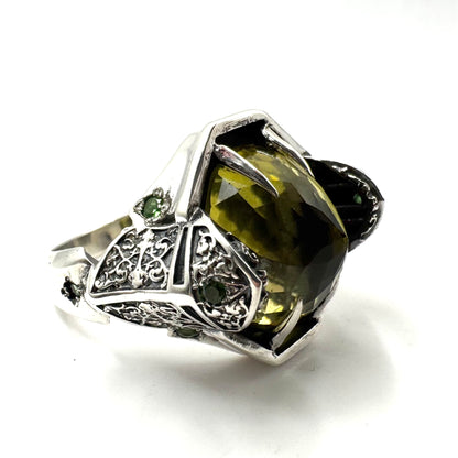 Green Knight Ring With Lemon Quartz and Tsavorite Garnet