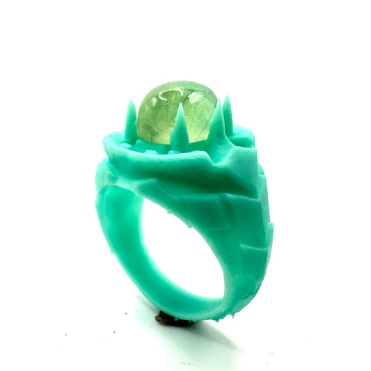 TO BE CAST - Medieval Fantasy Prehnite Ring In sterling Silver