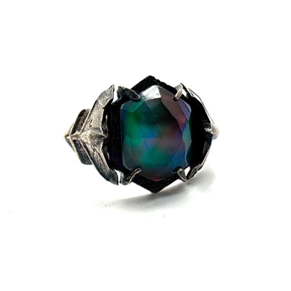 Black Knight’s Ring Set with Aurora Opal  in Bronze