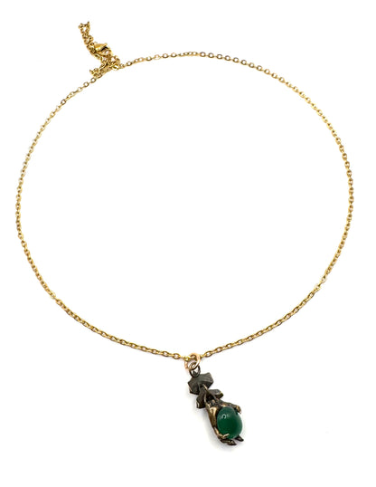 Mini Abaddon Hand Green Onyx Necklace In Bronze